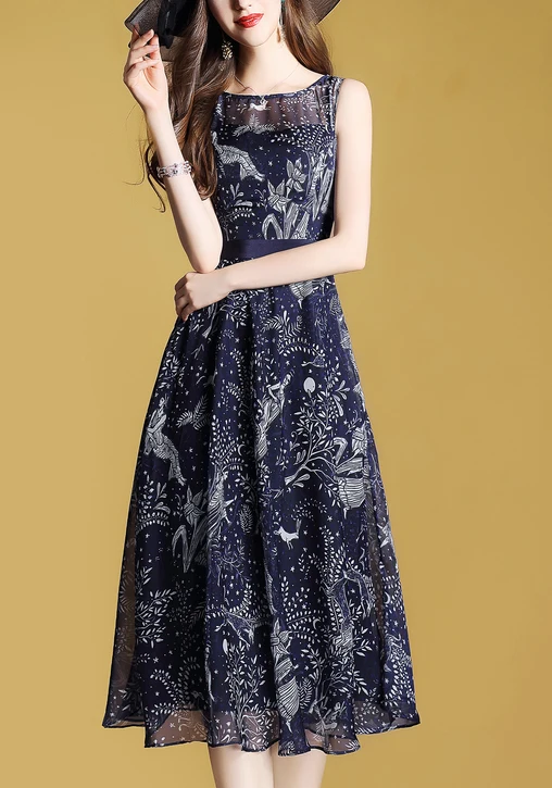 Летнее шифоновое платье 2018 новые элегантные дамы рукавов Тонкий линии Винтаж