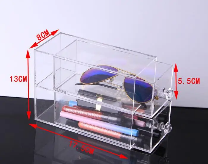 Two layers Многофункциональный Прозрачный акриловый Органайзер для макияжа, коробка для хранения, портативный ящик для хранения макияжа, очки, ручка, косметический дисплей, коробка - Цвет: Two layers