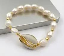 a WT-B458 Cowrie& Pearl Браслет Ручной Работы Золотая или Золотая отделка подвеска с Каури с жемчугом Шарм женские ювелирные изделия с бриллиантами - Окраска металла: a