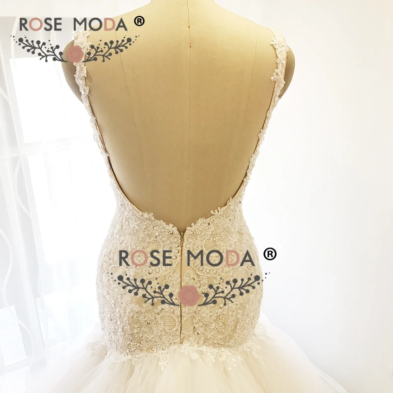 Rose Moda сексуальное кружевное свадебное платье русалки с открытой спиной, с соборным шлейфом, кружевные свадебные платья, длинный шлейф, реальные фотографии