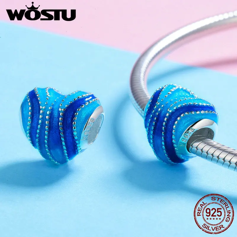 WOSTU Новое поступление подлинное серебро 925 пробы сердце океана бусины Градиент Синий Шарм для женщин бренд серебряный браслет DXC787