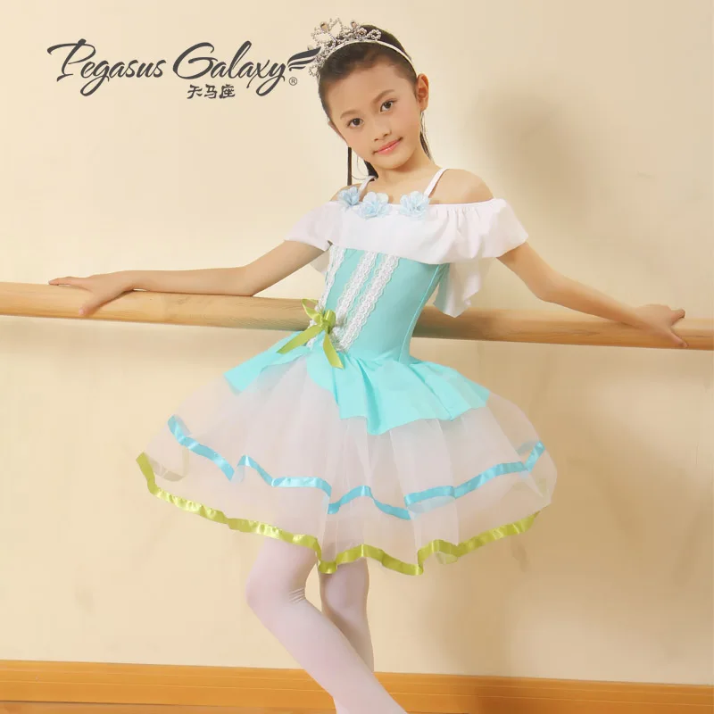 Новинка 2017 года сценический балетный костюм оранжевое/Голубое балетное платье