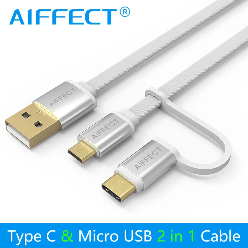 AIFFECT 2 интерфейса в 1 Micro B и Type C USB кабель для передачи данных зарядный Mini Type-C