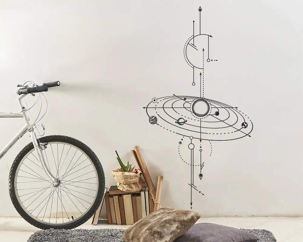 Большой размер Вертикальная Геометрическая Наклейка на стену Астрономия наука