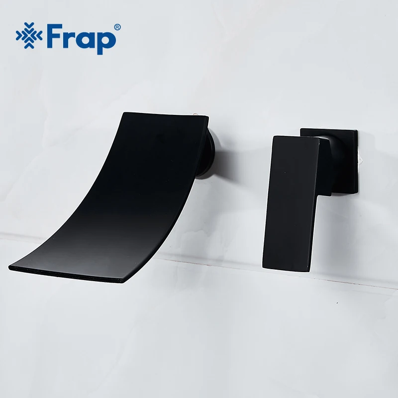 

Frap brass bath Sink Tap Hot and Cold Water Mixer Wall Mounted waterfall Bathroom Basin Faucet Black Single Handle Taps Y40071