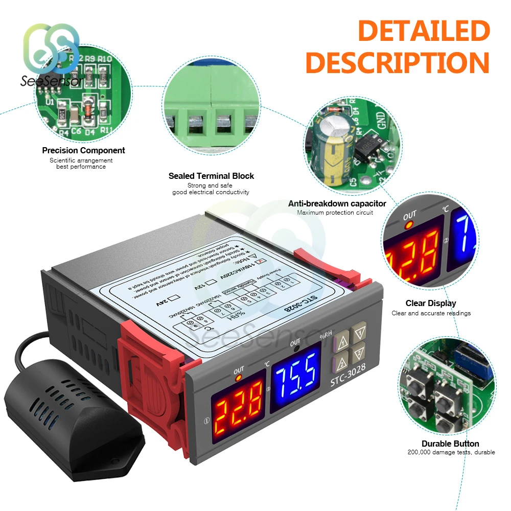 STC-3028 12V 24V 220V Двойной цифровой контроллер температуры и влажности | Инструменты