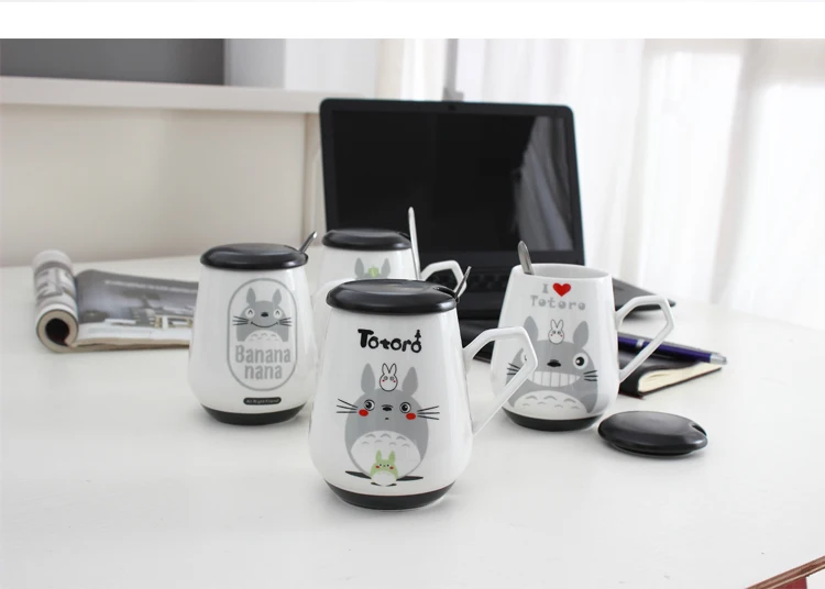 OUSSIRRO Totoro, керамическая чашка, ложка с крышкой, милая мультяшная кружка для детей, Студенческая чашка, высокая емкость, Офисная чашка для молока