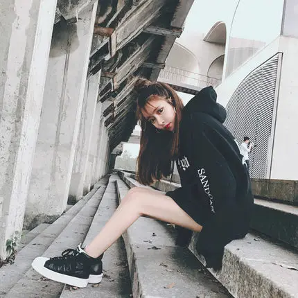 Женские модные толстовки с капюшоном Кофты корейский стиль Ulzzang Harajuku Толстовка Для женщин Повседневное с принтом букв флисовая толстовка с капюшоном - Цвет: Thin