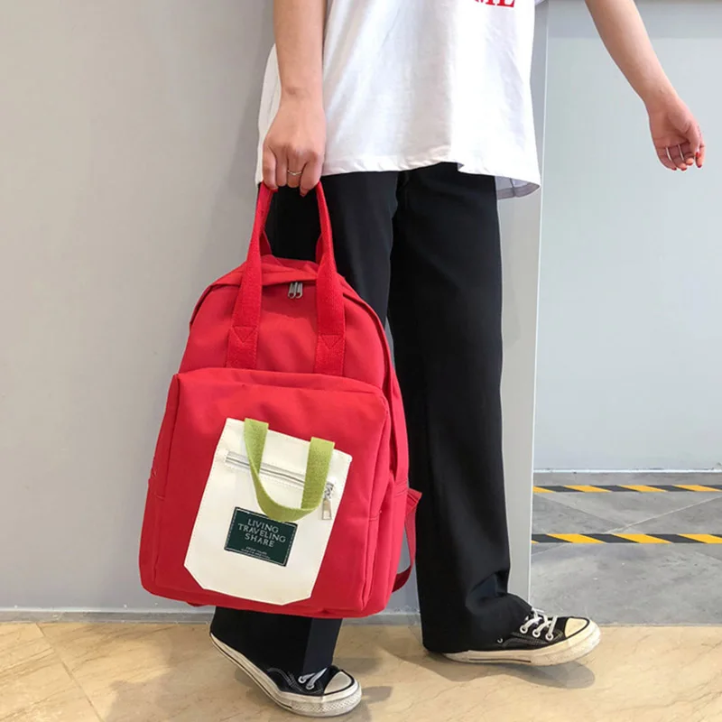 Женский Большой Вместительный рюкзак контрастного цвета парусиновая школьная