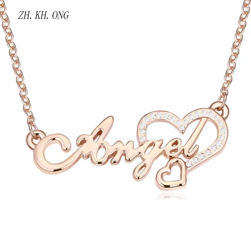 ZK.KH.ONG Korean fashion letters gold color pendant necklace Luxury Angel heart zircon for women Holiday gifts N120 | Украшения и