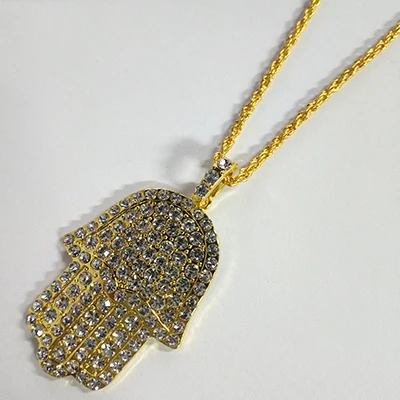 Модные мужские украшения Роскошные микро проложить Bling кубического циркония защитный амулет рука Фатимы кулон Iced Out крутые модные мальчики Хип Хоп ожерелье - Окраска металла: Gold