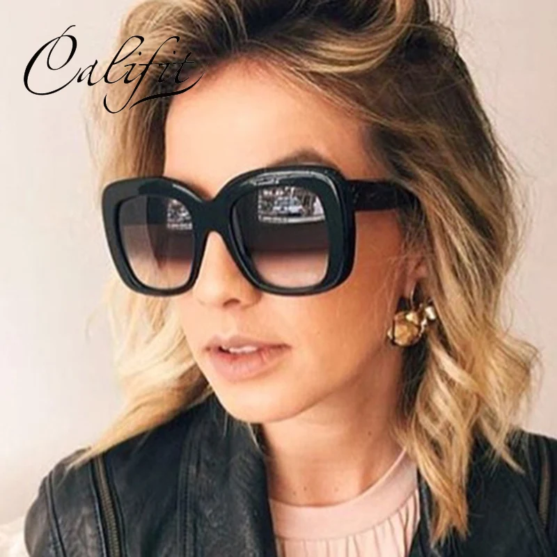 CALIFIT модные трендовые солнцезащитные очки оверсайз с заклепками квадратная