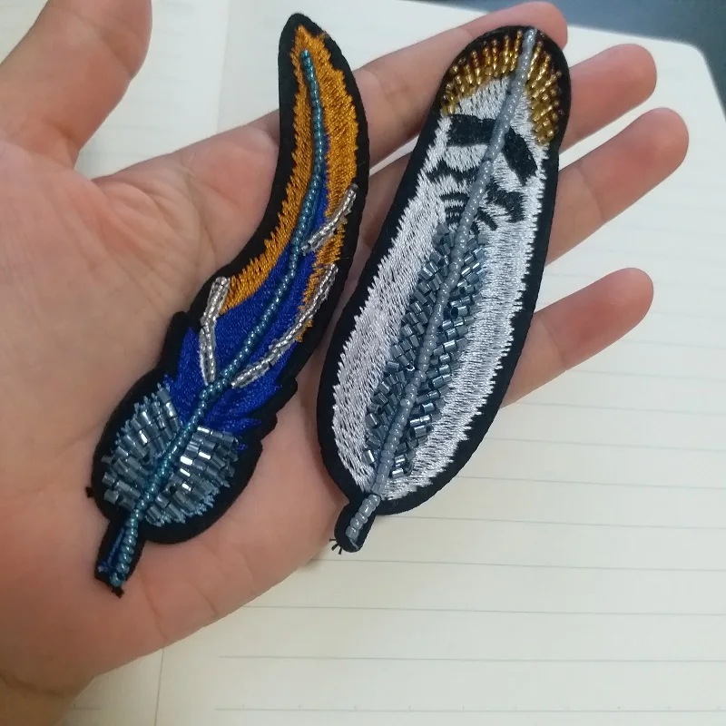

3D feather beaded Patches for clothing Iron on patch appliques Ironing beading decorative parches for jackets backpack bags hats