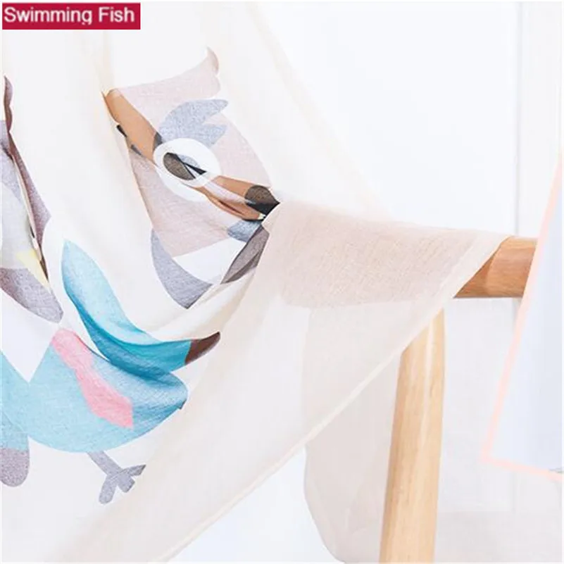 1pair window screening voile short door curtain print owl pattern curtains for kid's living room | Дом и сад