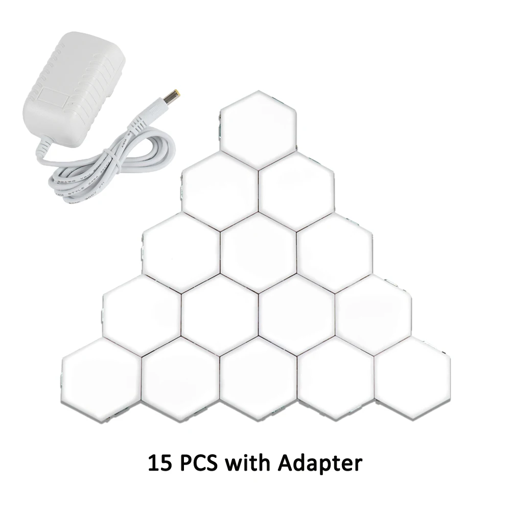 15 PCS with Adapter Современный DIY квантовое освещение, умный Диммируемый сенсорный контроль, чувствительный светодиодный ночник, Геометрическая сборка, домашний декор, настенный светильник - Испускаемый цвет: 15 PCS with Adapter