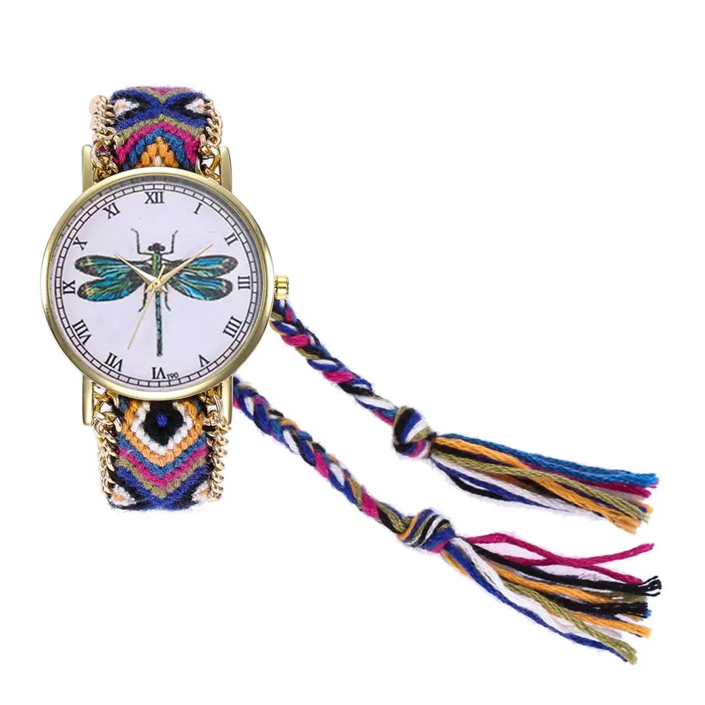 Часы Dragonfly с узором циферблат из золотого сплава шерстяной сплав ремешок 20 мм