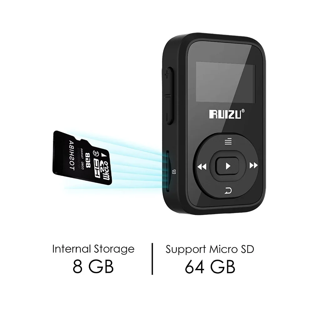 Оригинальный RUIZU X26 мини клип Bluetooth MP3 плеер 8 Гб Спортивные mp3 плеера Регистраторы
