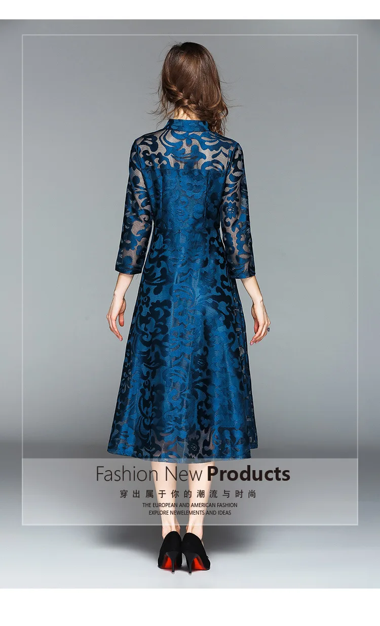 Весеннее Новое Узорчатое женское платье с воротником стойкой и коротким рукавом