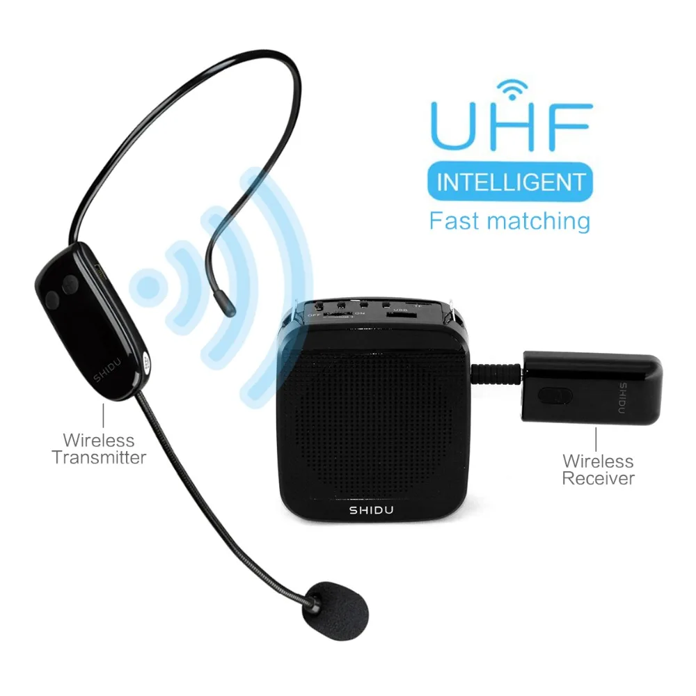 SHIDU U8 UHF Wireless Microphone Headset MIC Voice Amplifier 2 in 1 Handheld Portable for Speech Teacher 3.5mm Plug Receiver | Электроника