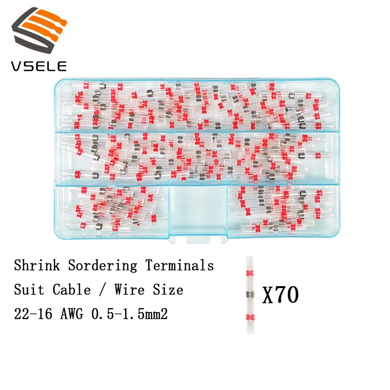70pcs box red Смешанные термоусадочные сорные клеммы 0,25~ 4mm2 водонепроницаемый припой рукав трубка электрический провод изолированный стыковые соединители комплект - Цвет: 70pcs box red