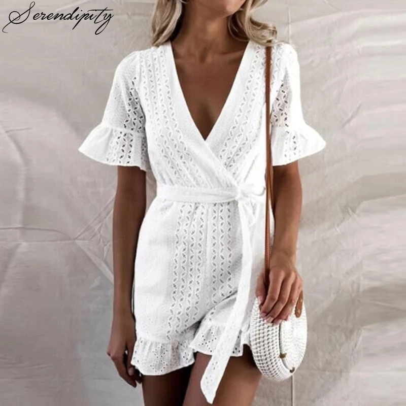 SRDP сексуальный комбинезон с глубоким v-образным вырезом женский оборками и