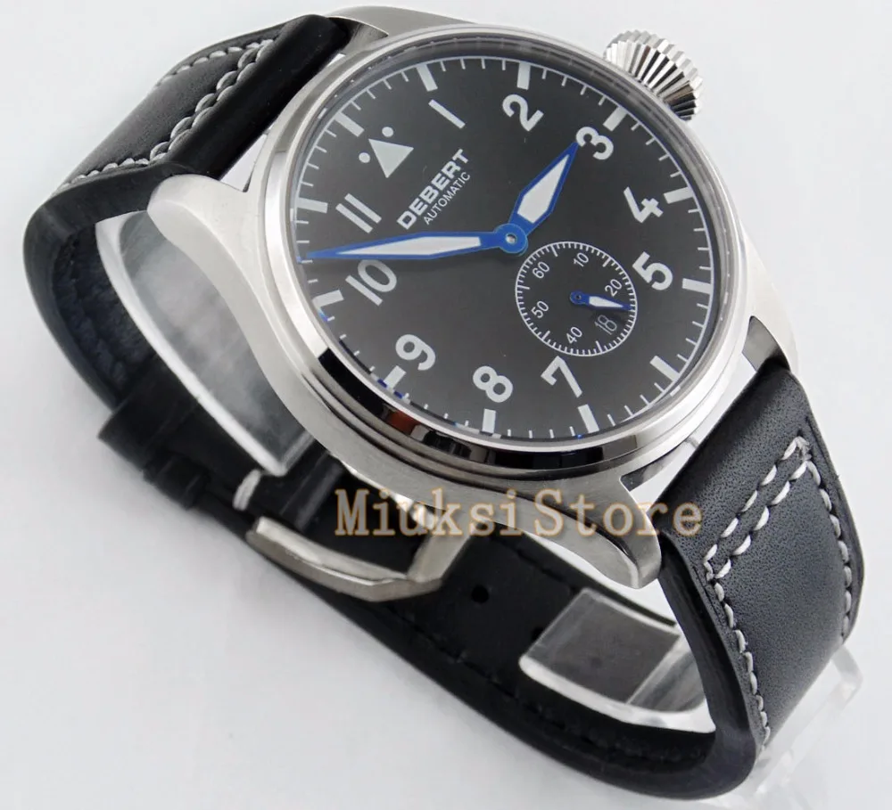 Мужские часы с черным циферблатом debel светящиеся стрелы из стекла Sapphire