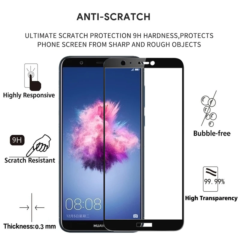 2 шт. 100% оригинальное закаленное стекло с полным покрытием для Huawei P Smart 2.5D 9H защита