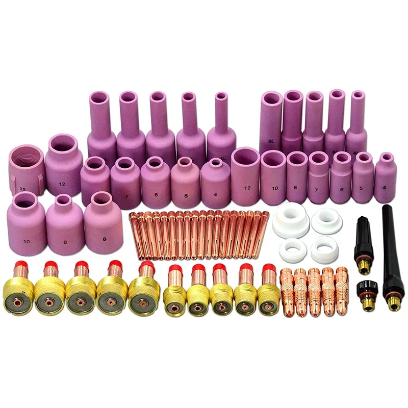 

JFBL Hot 67 Pieces Tig Gas Lens Back Cover Collet Combination Size Kit Aluminum Nozzle Suitable For Tig Welding Flashlight Sr