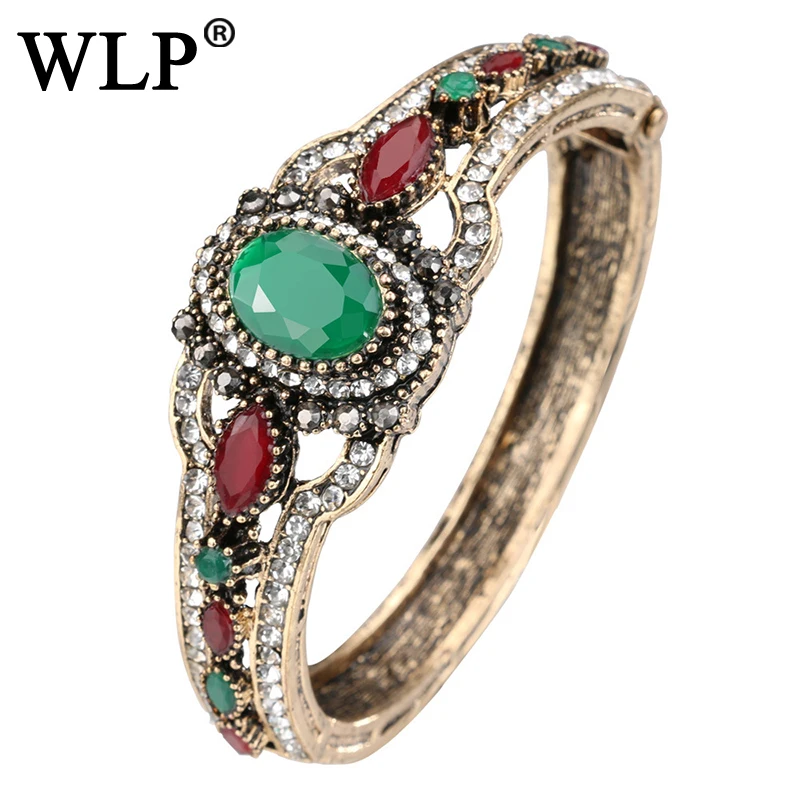 

WLP Charm Bracelet Bangle Oval Beautiful Red Stone Flowers Love Retro Bracelet Turkish Jewelry Best Gifts For Female C1834