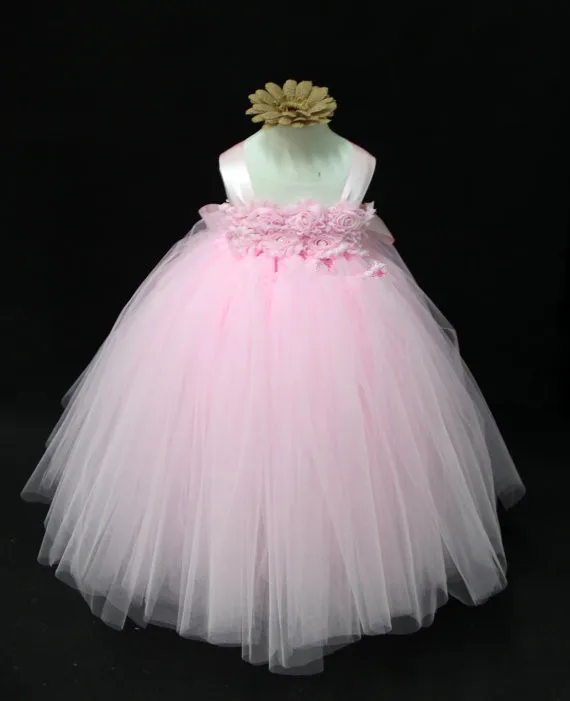 Girls White Long Tutu Dress Kids Tulle Ball Gown Lace Strap With Shabby Flowers Children Wedding Party Costume | Детская одежда и