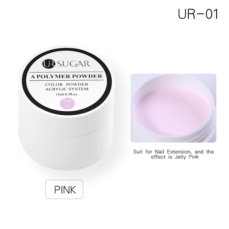 UR-01 Ur Sugar 15 мл акриловый порошок розовый прозрачный белый резьба расширение 3 в 1 полимерный порошок французские Кончики ногтей Блеск порошок - Цвет: UR-01