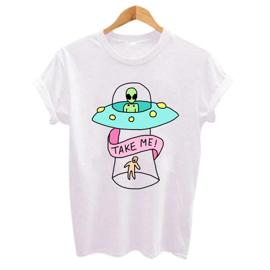 Женская футболка 90s Take me с надписью Alien, Harajuku, футболка с коротким рукавом, женская уличная одежда, Vetement Femme,, Корейская одежда