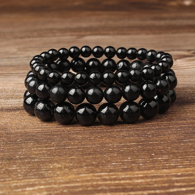 

4 6 8 10 12mm Natural Black Tourmaline Stone Beads Bracelet Suitable for Jewelry Accessories DIY Glamour Men and Women Amulet