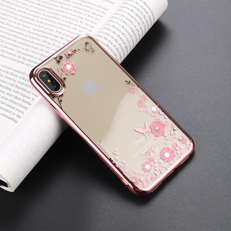 Secret Garden Flowers Rhinestone Phone Case For iPhone XS Max XR X 6 8 7 6s Plus Cute Cartoon Ring Holder Cover | Мобильные телефоны