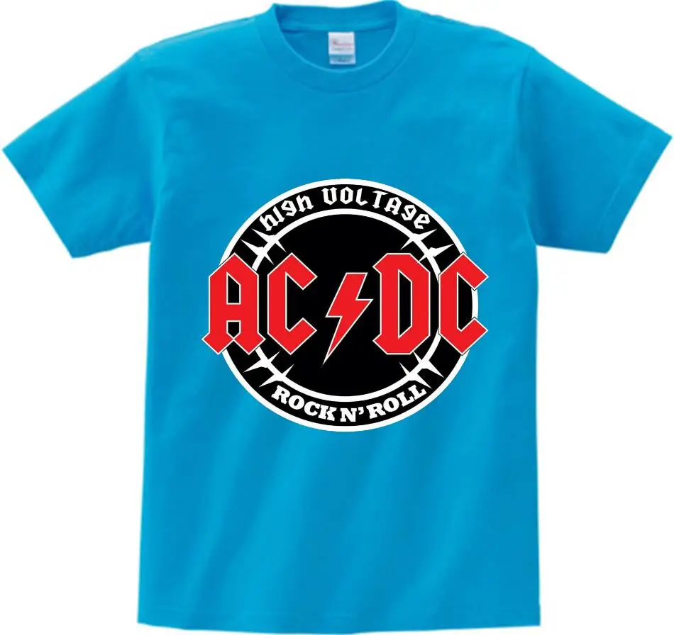 ACDC, Детская футболка детская ACDC футболка в стиле рок, Повседневная футболка с короткими рукавами для мальчиков и девочек, детские топы унисекс, одежда для малышей YUDIE - Цвет: blue childreT-shirt