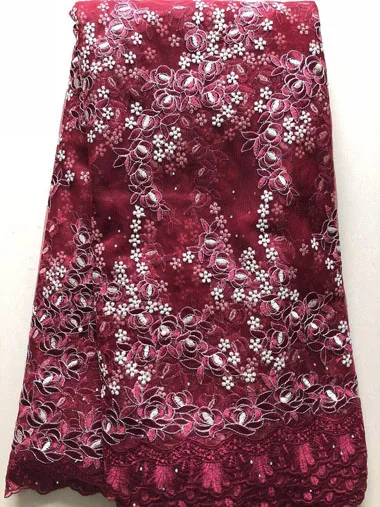 2019 High Quality African Lace Fabrics/French Net Embroidery Peach Flowers Tulle Fabric French stones FLL3386 | Дом и сад