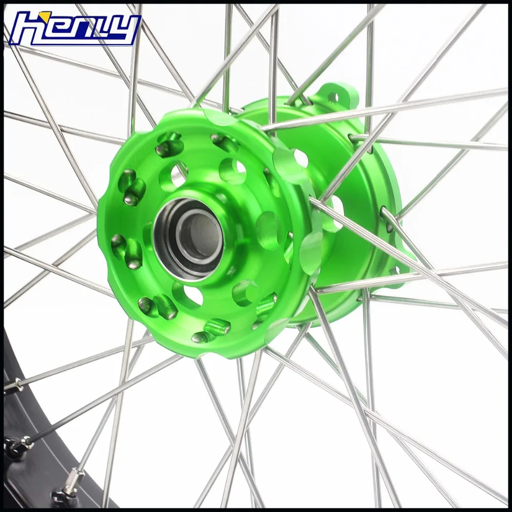3,5/4,25 супермото, колесные диски набор для KAWASAKI KX125 KX250 2006-2007 Зеленый концентратор черная оправа