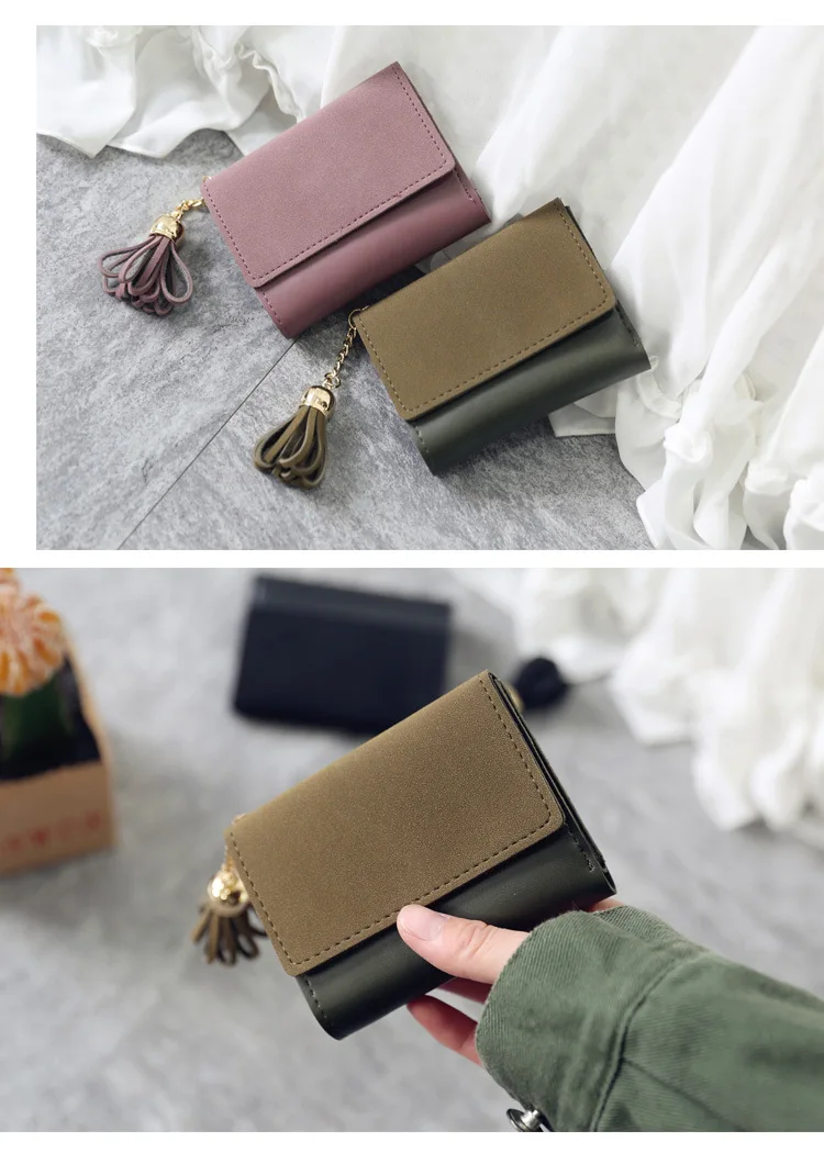 XZXBBAG Модные женские короткие кошельки с кисточками на застежке женский кошелек из искусственной кожи для монет для девочек многофункциональная сумка для денег простая Студенческая сумка для карт