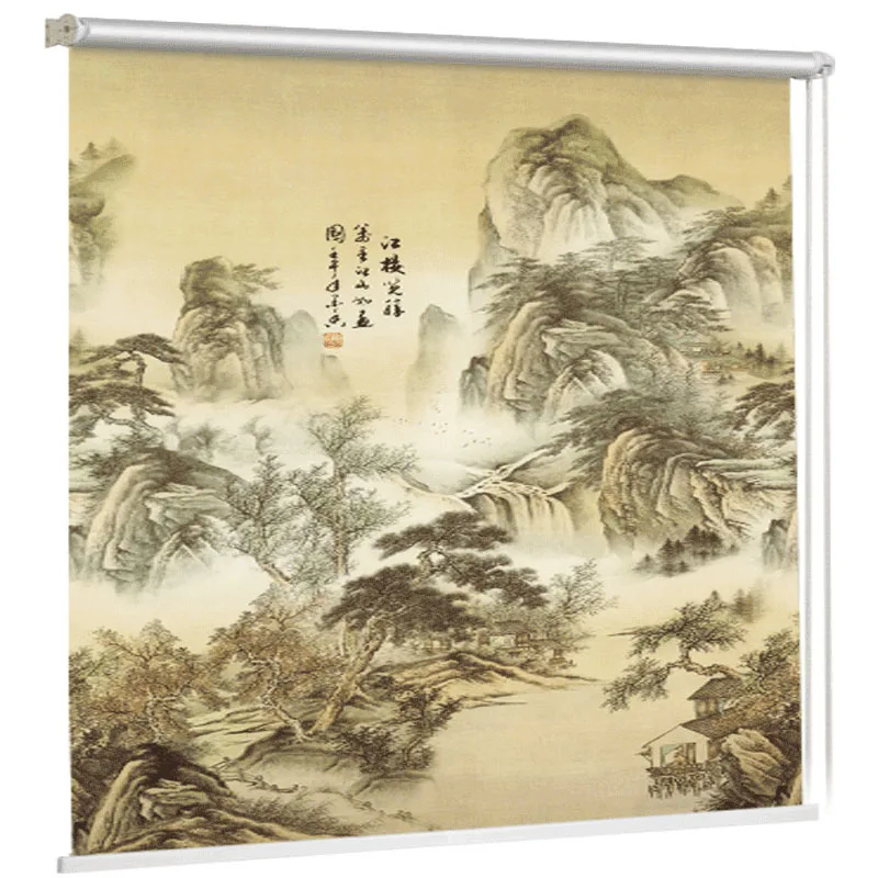 Рулонные жалюзи в китайском стиле HD с бусинами рисунком пейзажа для гостиной