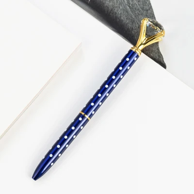 Blue white dots 1pcs Новинка Большой Хрустальный бриллиант металлическая шариковая ручка высокого качества персональный логотип подарочная ручка разноцветный школьный канцелярский магазин - Цвет: Blue white dots 1pcs