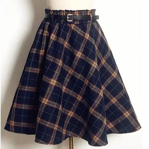 Новое поступление модная клетчатая юбка зимняя винтажная трапециевидной формы с