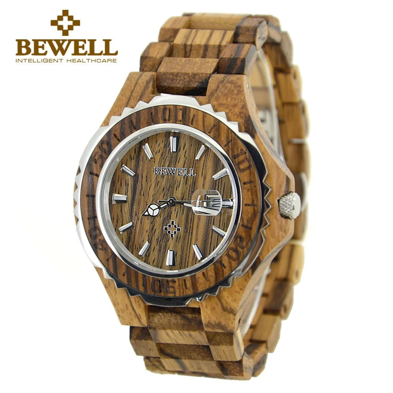 BEWELL красные часы с корпусом из сандалового дерева Мужские Аналоговые кварцевые