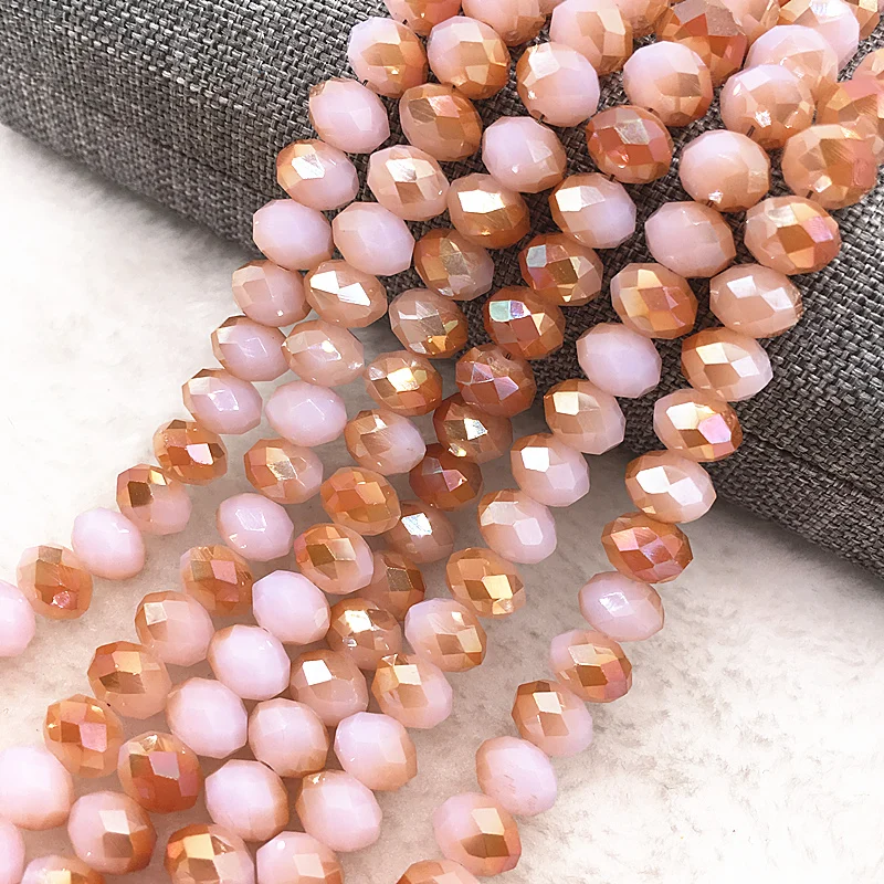 

30pcs/lot 8mm pink&gold Rondelle Austria Faceted Crystal Glass Beads,Wheel Beads,Transit Beads,For Bracelet Jewelry Making #02
