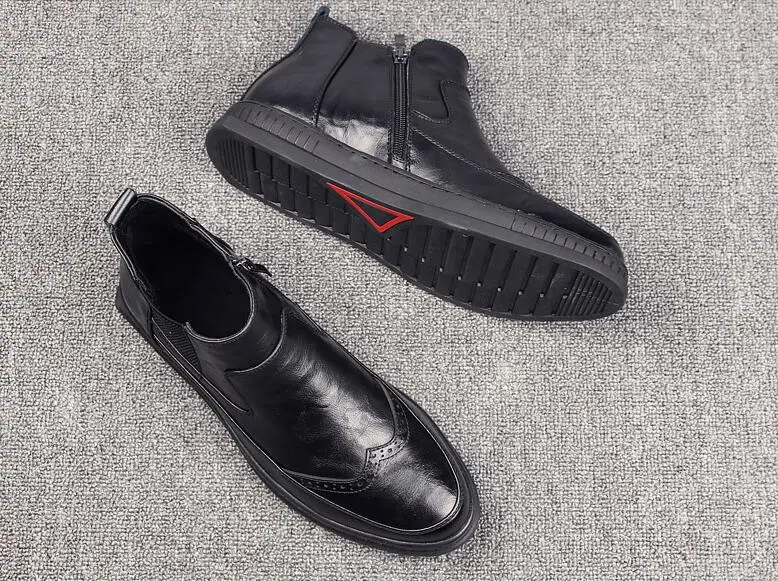 Мужские ботинки с перфорацией винтажные без застежки высокие берцы на платформе