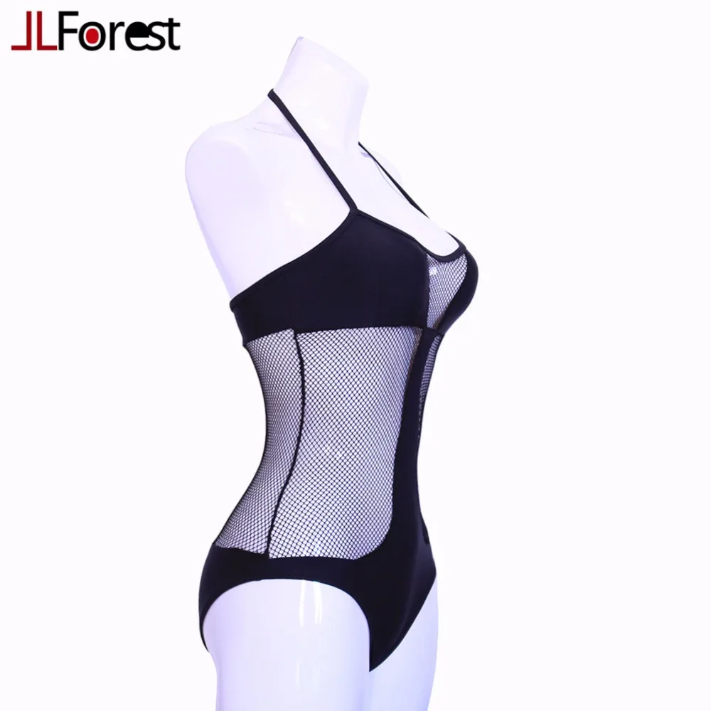Jlforest черный сетчатые Цельный купальник сексуальный пуш-ап купальники женские