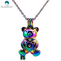 c290 colors lovely bear beads cage necklace pendant aroma essential oil diffuser locket necklace