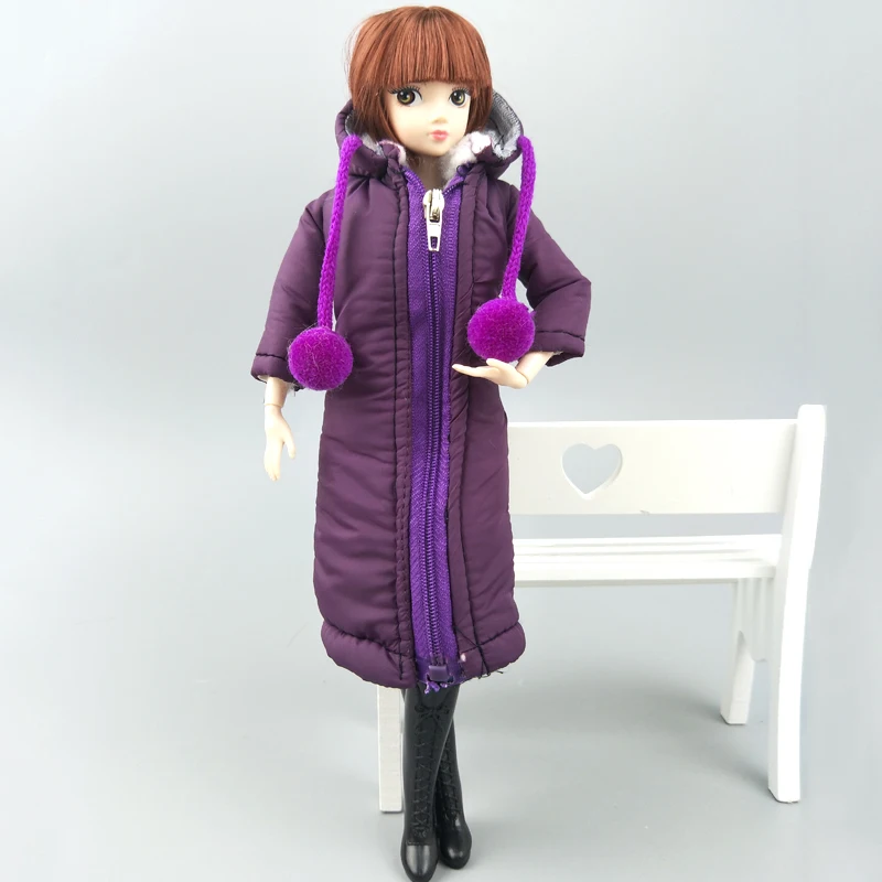 Фиолетовое длинное зимнее пальто платье для куклы Барби одежда парка BJD 1/6