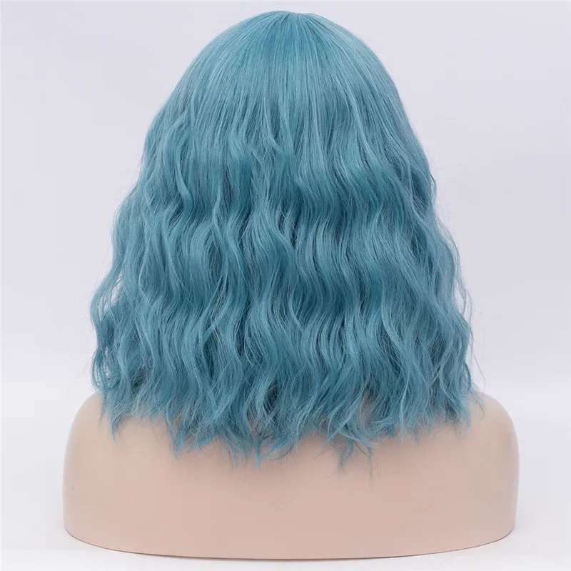 Синий MSI Wigs, Короткие парики для косплея, фиолетовый, для женщин, кудрявый, красный, синий, парик с боковой челкой, зеленый, розовый, синтетический парик, жаростойкий - Цвет: Синий