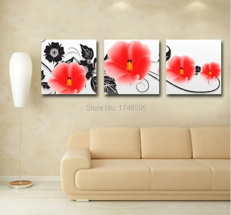 

Big 3pcs home wall decor abstract red flower Wall Art picture for living room bedroom wall decor print Painting on Canvas art