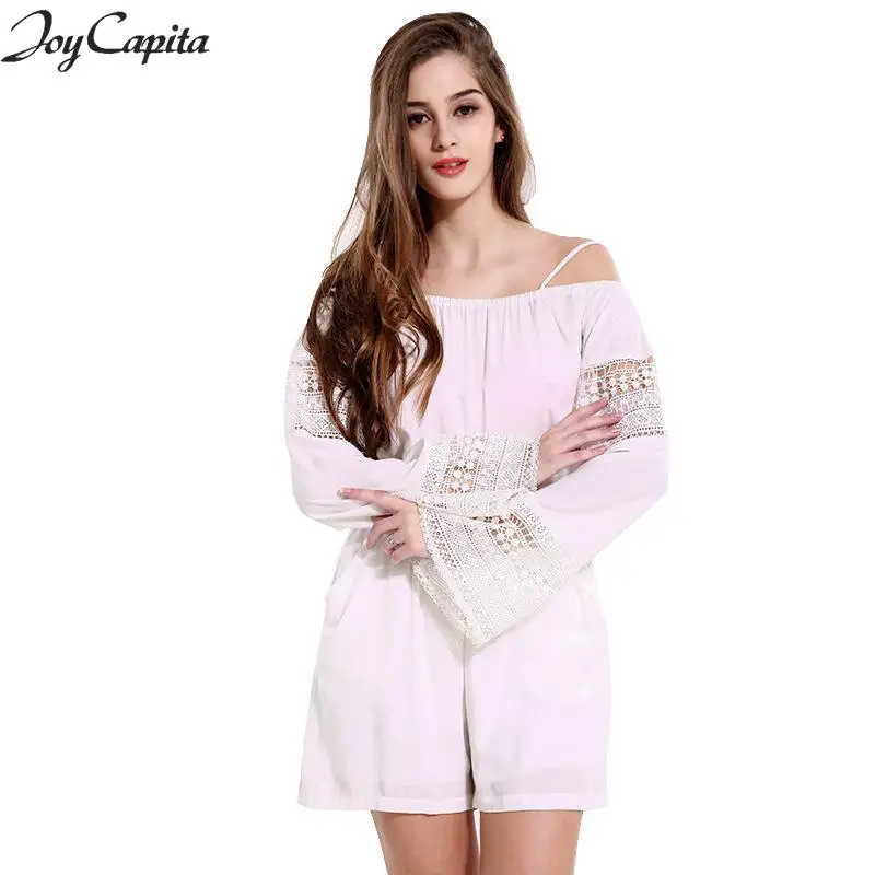 Joy Capita Casual Summer Jumpsuits Women 2017 Wide Leg Solid White Hollow Out Short Playsuits Combinaison Femme Pantalon | Женская